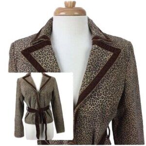 Vakko Suede Jacket Size M Women Animal Print Lined Smoking Brown Velvet